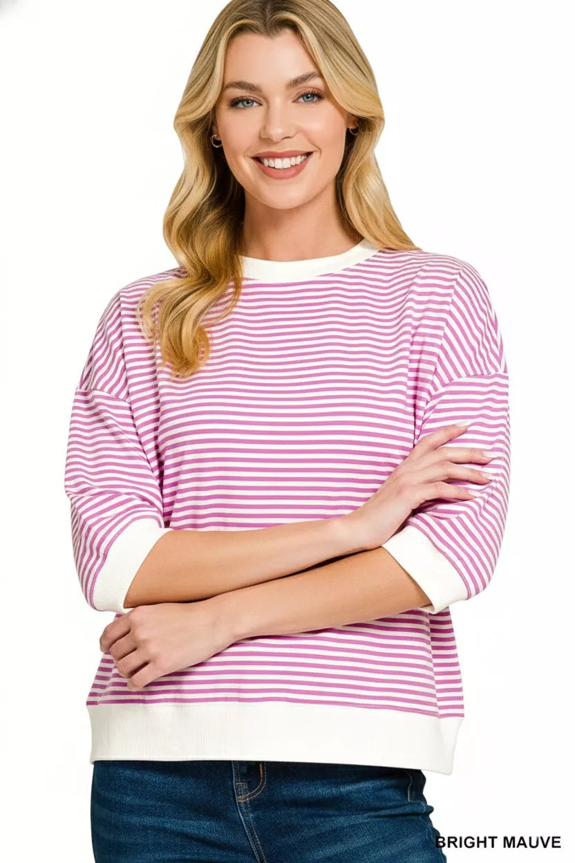 Striped Contrast Trim Banded Bottom Top