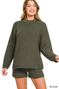 Round Neck Knit Top and Shorts Sweater Set
