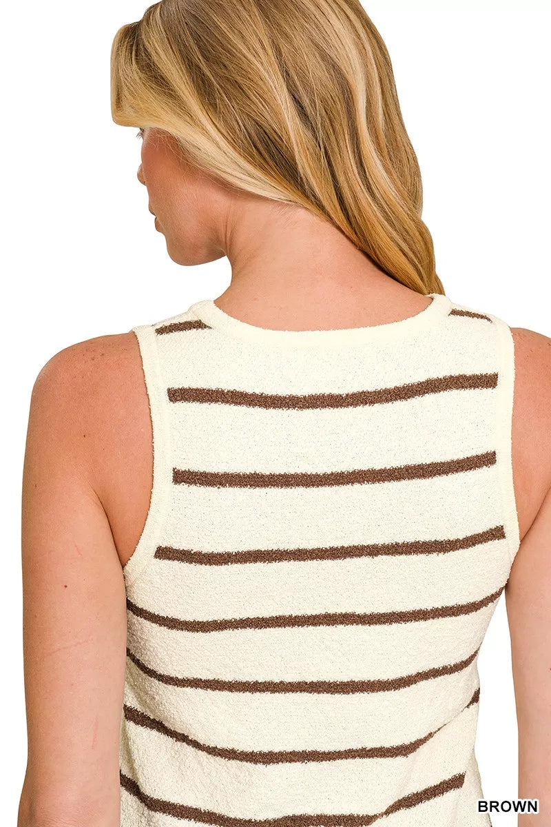 Round Neck Stripe Knit Tank Top