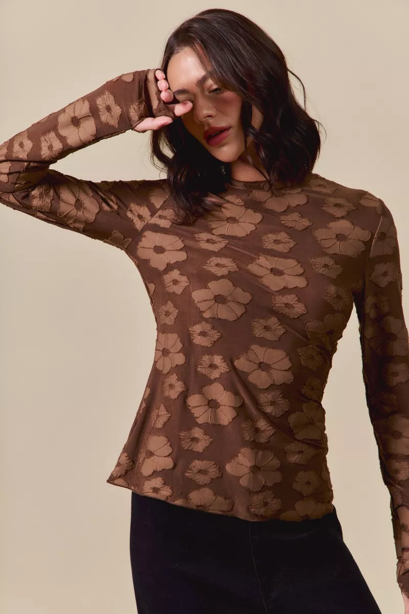 Stretched Jacquard Casual Tops with Thumb Opening