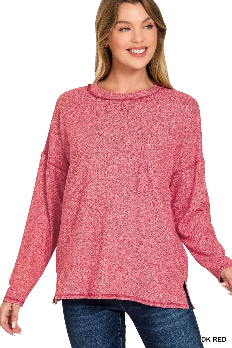 Soft Melange Hacci Round-Neck Long Sleeve T-Shirt