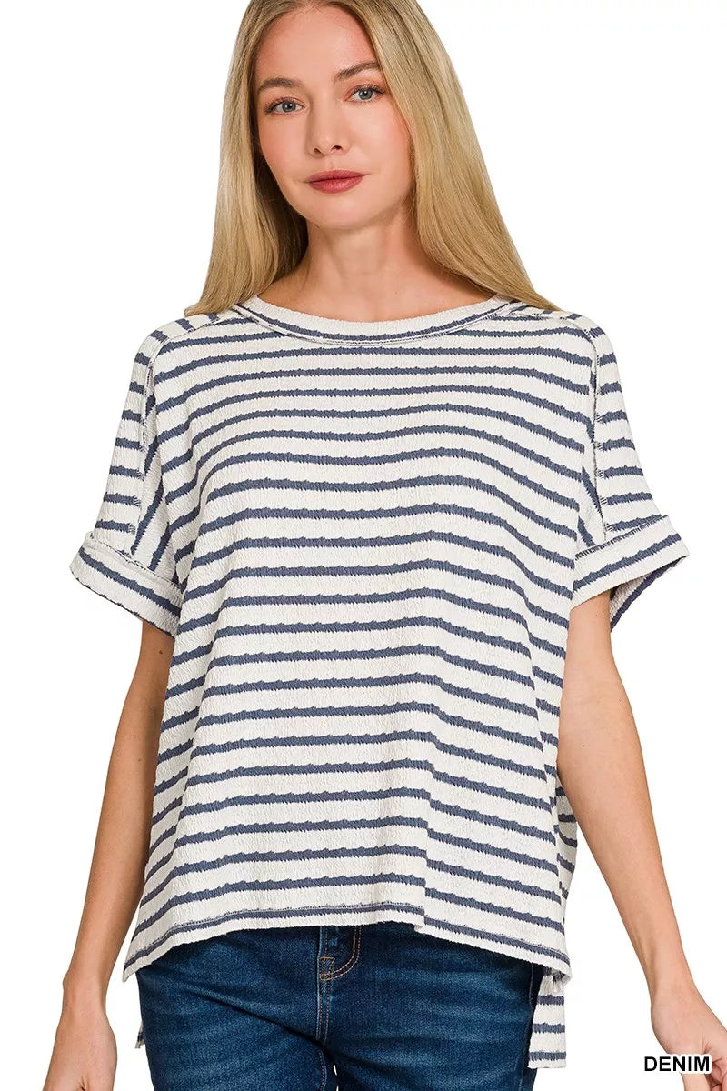 Stripe Jacquard Round-Meck Tee