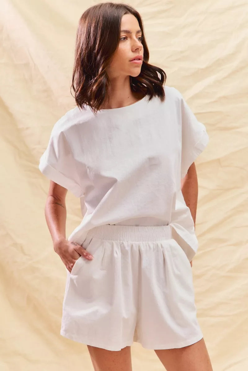Round Neck Short Sleeve Top and Shorts Set