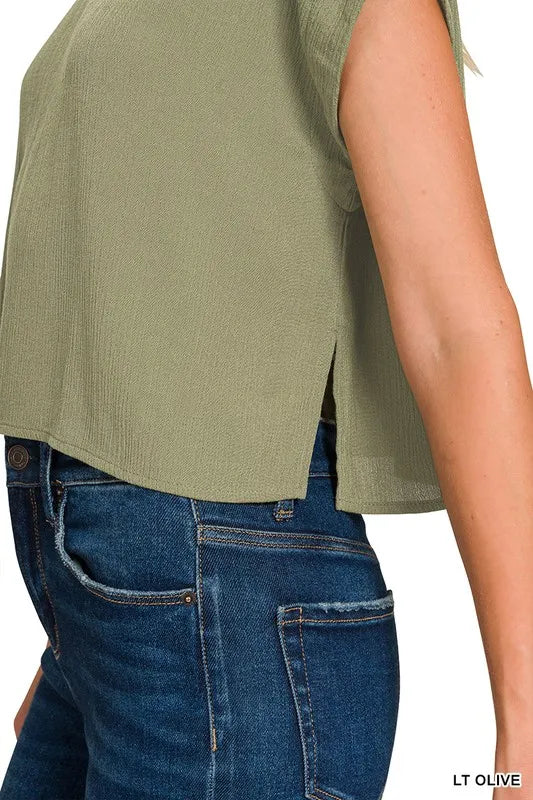 Woven Crinkle Gauze Crop Tee and Skirt Set