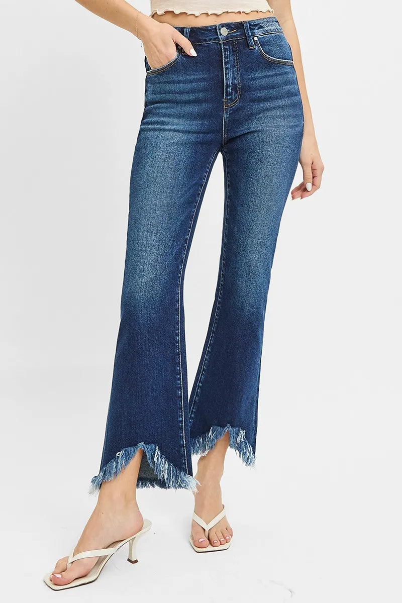 Full Size High Rise Crop Bootcut Fray Hem Jeans Plus Size