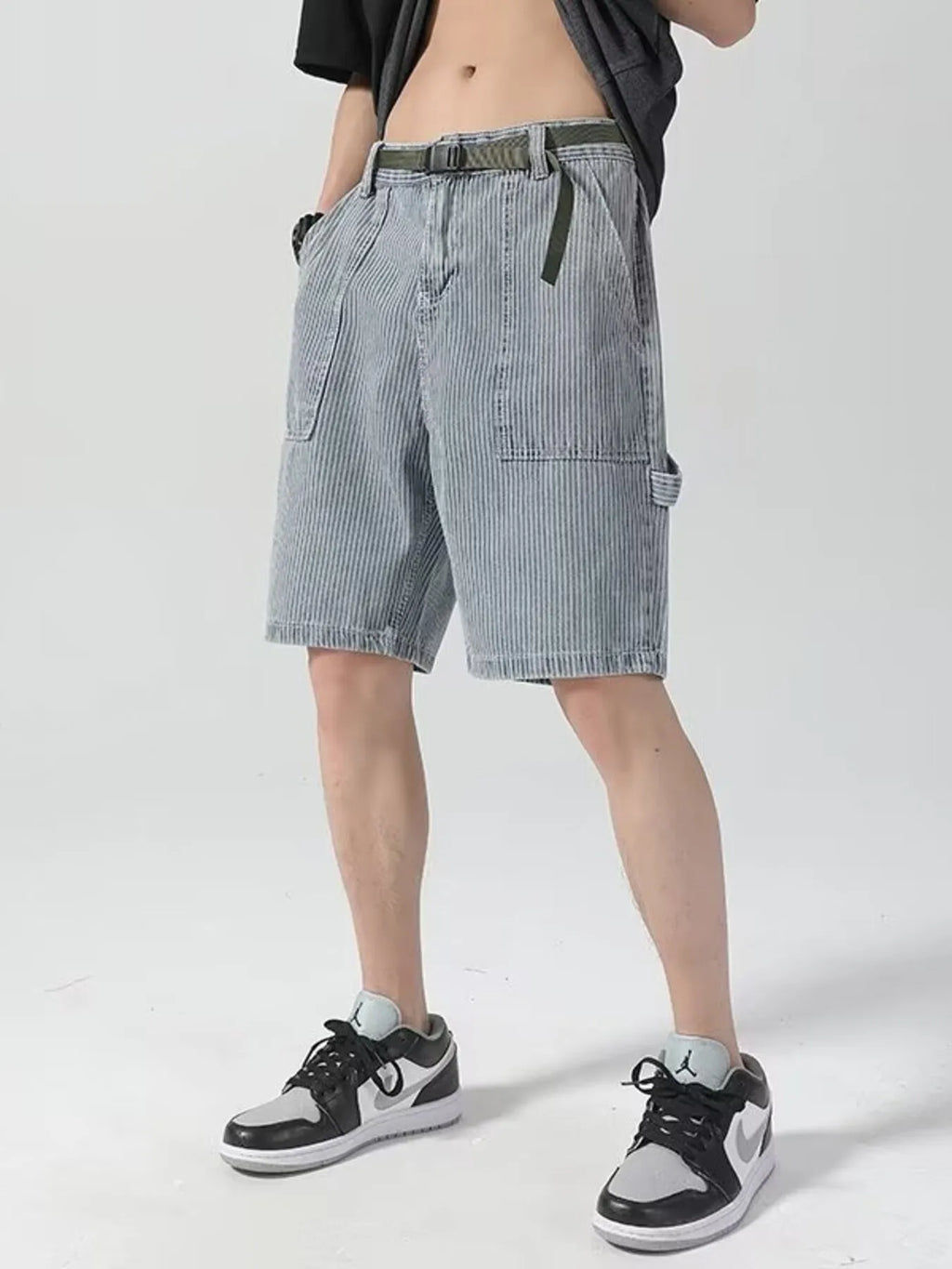 Men's Plus Size Striped Loose Fit Denim Shorts