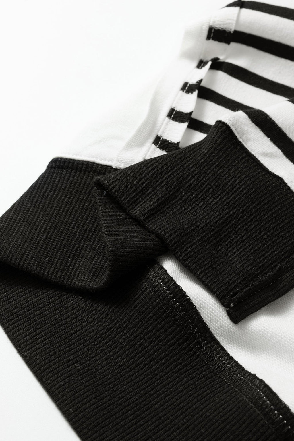 Black Stripe Sleeve Patchwork Casual Knit Top