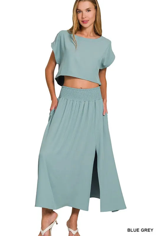 Heavy Woven Span Crop Tee & Skirt Set