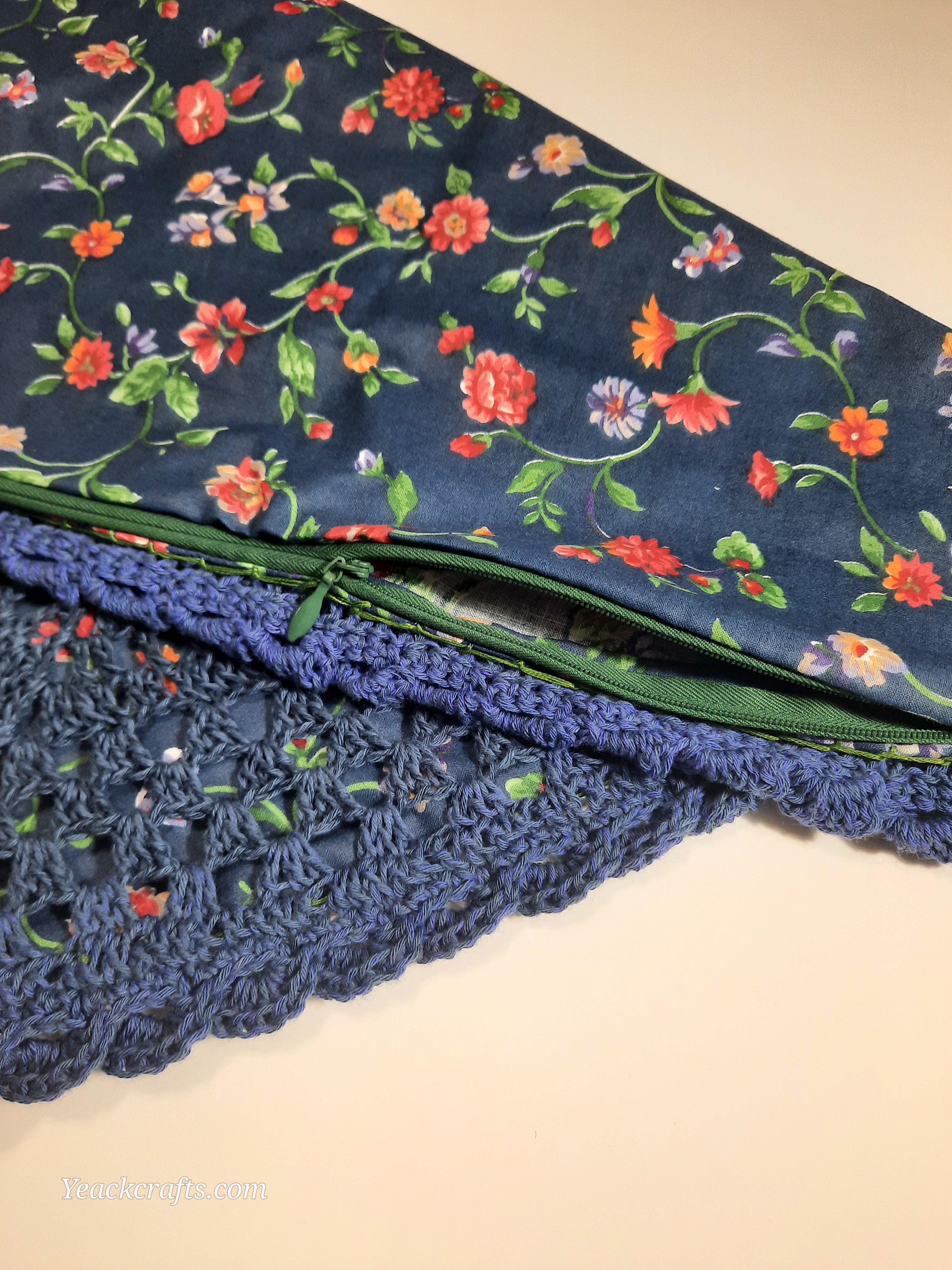 Crocheted front pillow cover: Size: 18"x18"