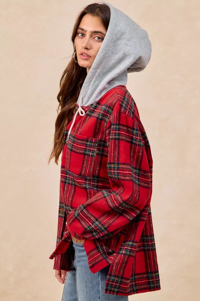 Brushed Plaid Hooded Jacket