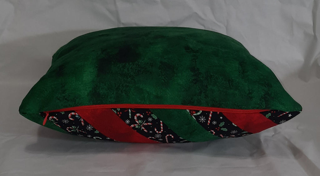 15"x15" Candy Cane with green and red striped pillow cover