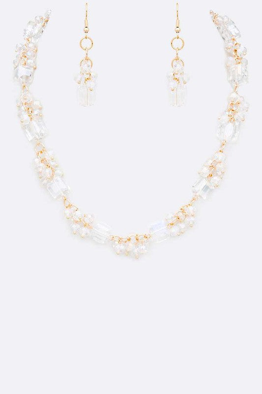 Statement Collar Necklace Set with Fringe Beads and Crystal Station, Trendy Fashion Jewelry