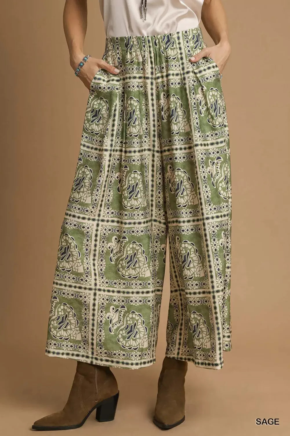 Bohemian Print Pants with Pockets