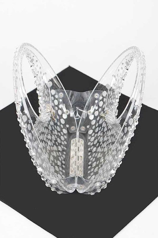 Box Clutch Top Handle Rhinestone Clear Statement Handbag Stylish Chic