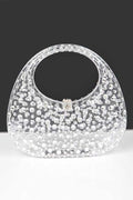 Box Clutch Top Handle Rhinestone Clear Statement Handbag Stylish Chic