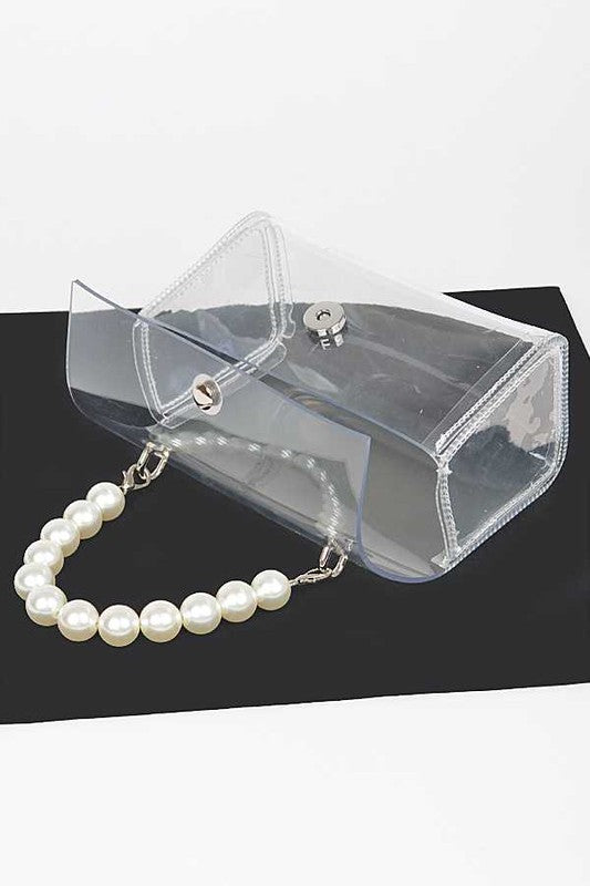 Convertible Transparent Stadium Bag with Pearl Handle Stylish Fashion Handbag
