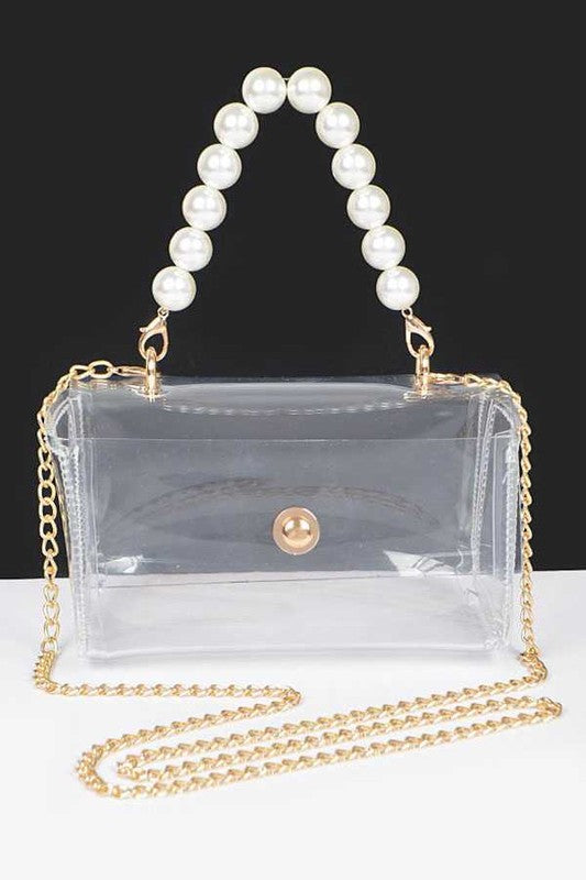 Convertible Transparent Stadium Bag with Pearl Handle Stylish Fashion Handbag
