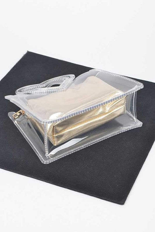 Transparent 2-in-1 Stadium Bag with Heart Shape Handle – Trendy Fashion Accessory