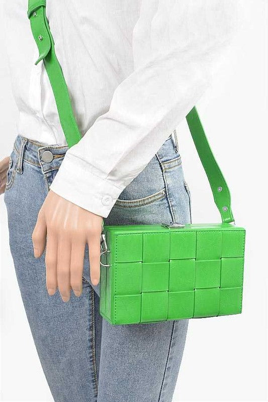 Fashion Handbag Weaved Textured Box Crossbody Bag Stylish Chic Accessory