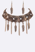 Feather Chain Drop Bohemian Choker Set