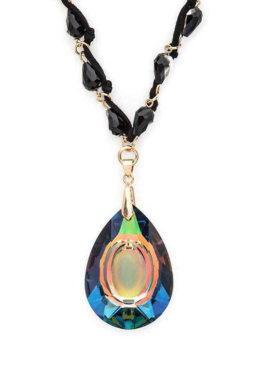 Crystal Teardrop Pendant Suede Necklace Set