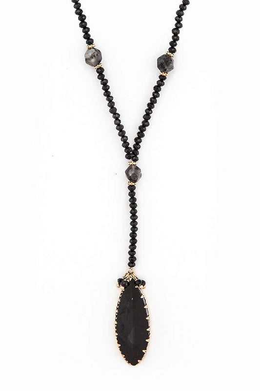 Statement Crystal Pendant Beaded Long Necklace Set – Stylish Layered Jewelry