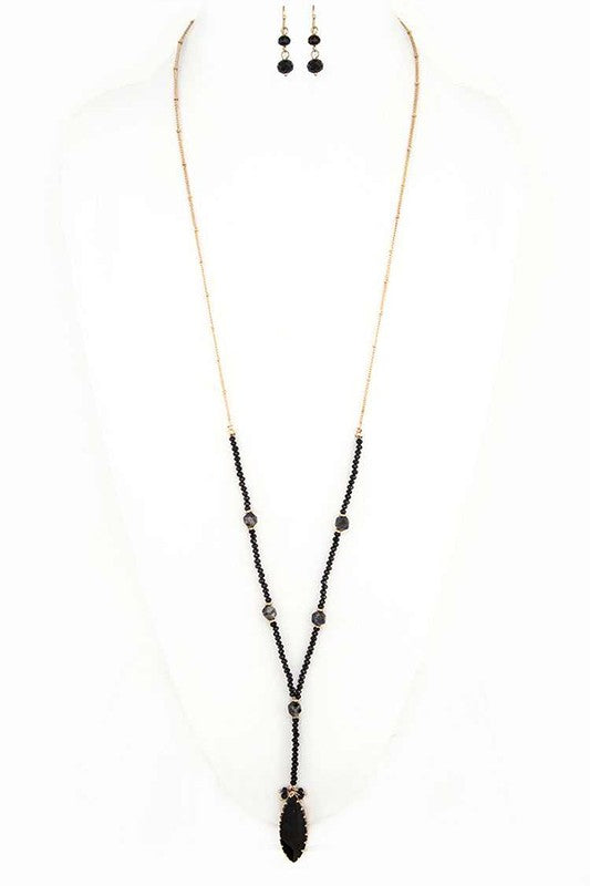 Statement Crystal Pendant Beaded Long Necklace Set – Stylish Layered Jewelry