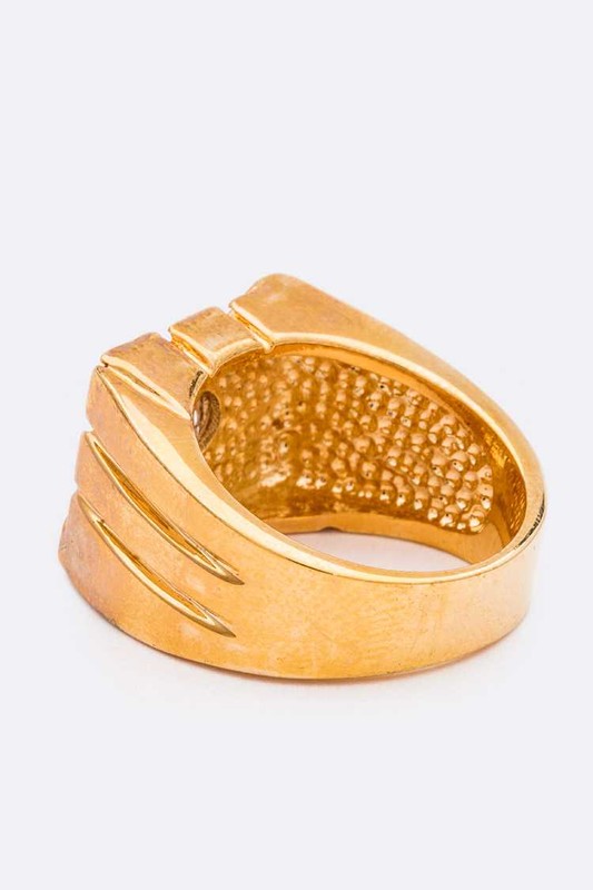 Gold CZ Engraved Statement Ring – Trendy Fashion Jewelry Accessory