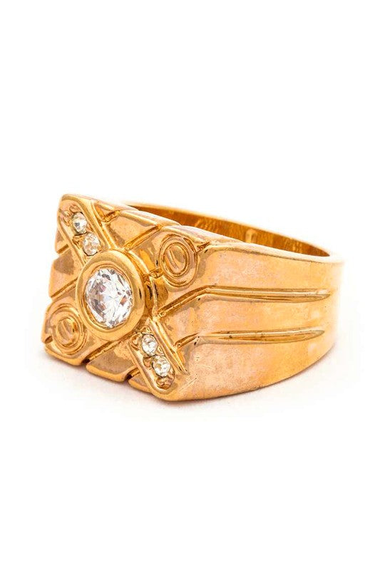 Gold CZ Engraved Statement Ring – Trendy Fashion Jewelry Accessory