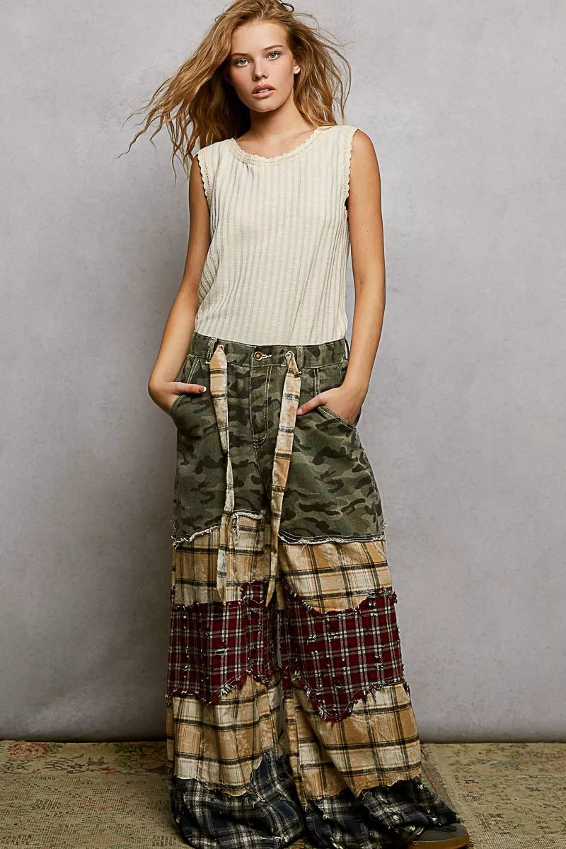 Ribbed Round Neck Tank with Lace Trim