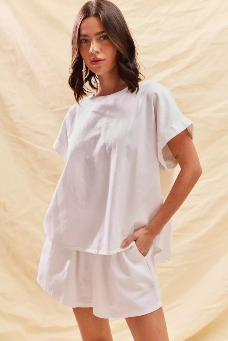 Round Neck Short Sleeve Top and Shorts Set