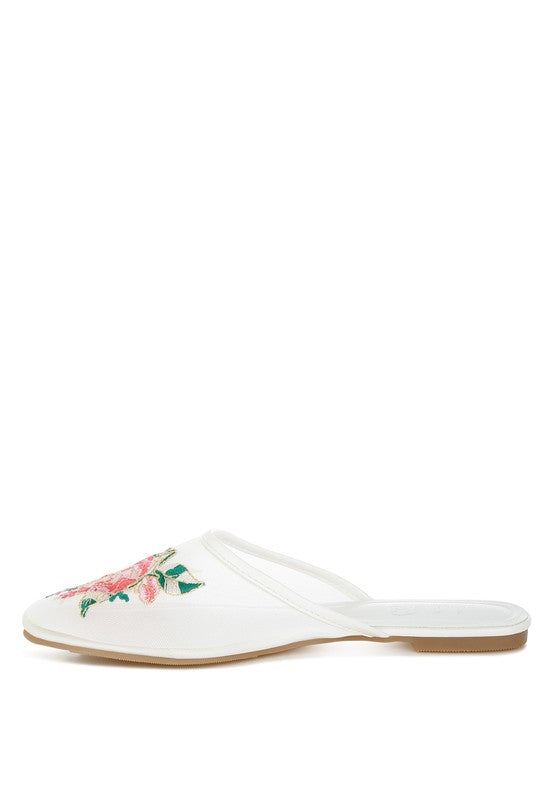 Shara Floral Embroidered Mesh Mules