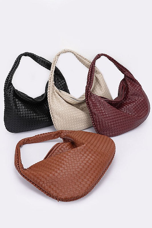 Fashion Handbag Weaved Faux Leather Soft Shoulder Bag Stylish Chic Accessory