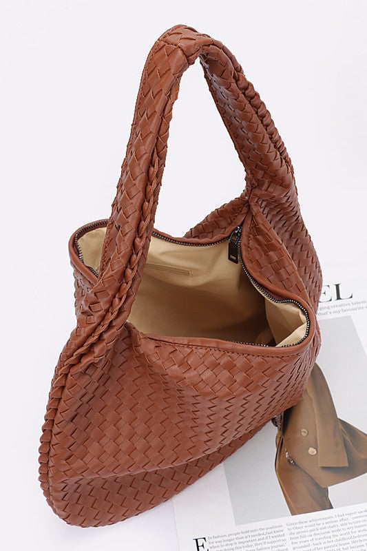 Fashion Handbag Weaved Faux Leather Soft Shoulder Bag Stylish Chic Accessory