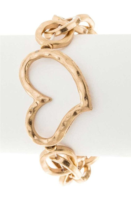 Charm Stretch Bracelet Hammered Heart Stylish Fashion Jewelry