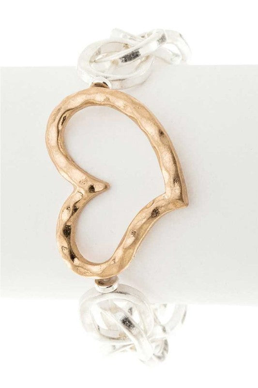 Charm Stretch Bracelet Hammered Heart Stylish Fashion Jewelry
