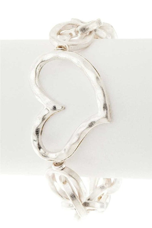 Charm Stretch Bracelet Hammered Heart Stylish Fashion Jewelry
