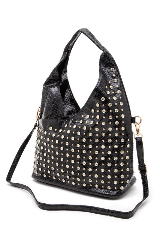 Top Handle Shoulder Bag with Crystal Studs Embellishment – Stylish Fashion Handbag