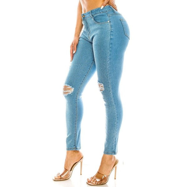 Brilliant Chic Rhinestone Denim Pants Dark