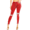 Brilliant Chic Rhinestone Denim Pants Red