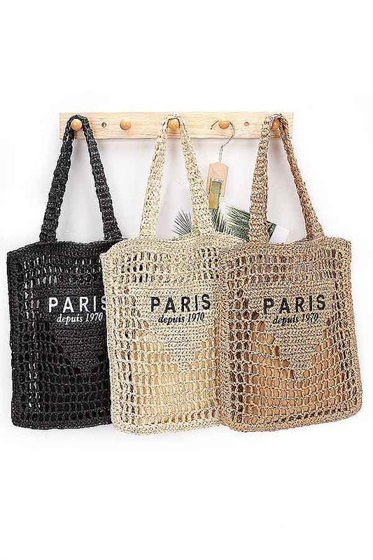Fashion Handbag Paris Open Crochet Straw Summer Tote Stylish Chic Tote Bag