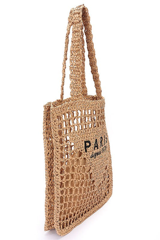 Fashion Handbag Paris Open Crochet Straw Summer Tote Stylish Chic Tote Bag