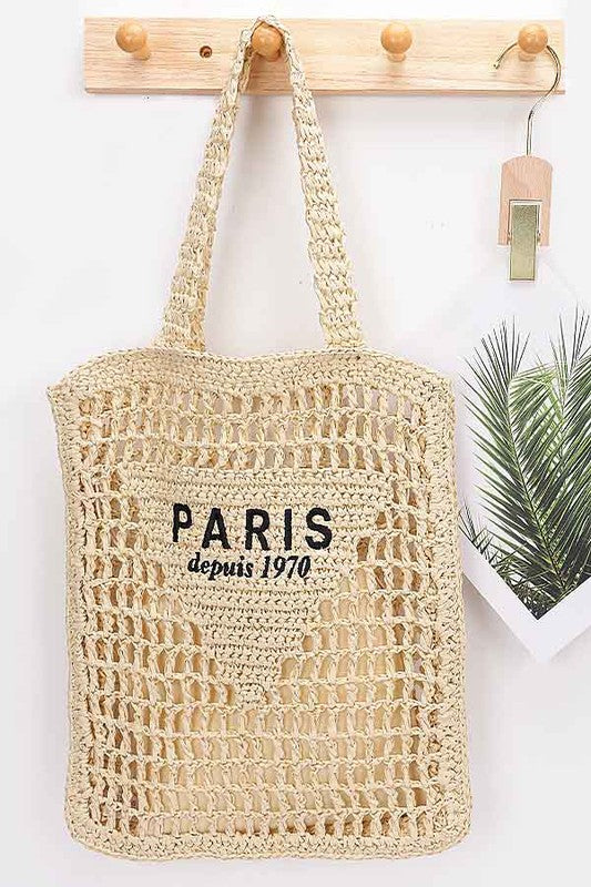 Fashion Handbag Paris Open Crochet Straw Summer Tote Stylish Chic Tote Bag