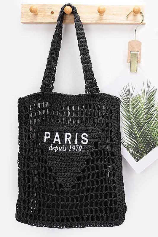 Fashion Handbag Paris Open Crochet Straw Summer Tote Stylish Chic Tote Bag