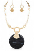 Statement Oversize Faux Stone Resin Pendant Necklace Set – Trendy Chic Jewelry Accessory