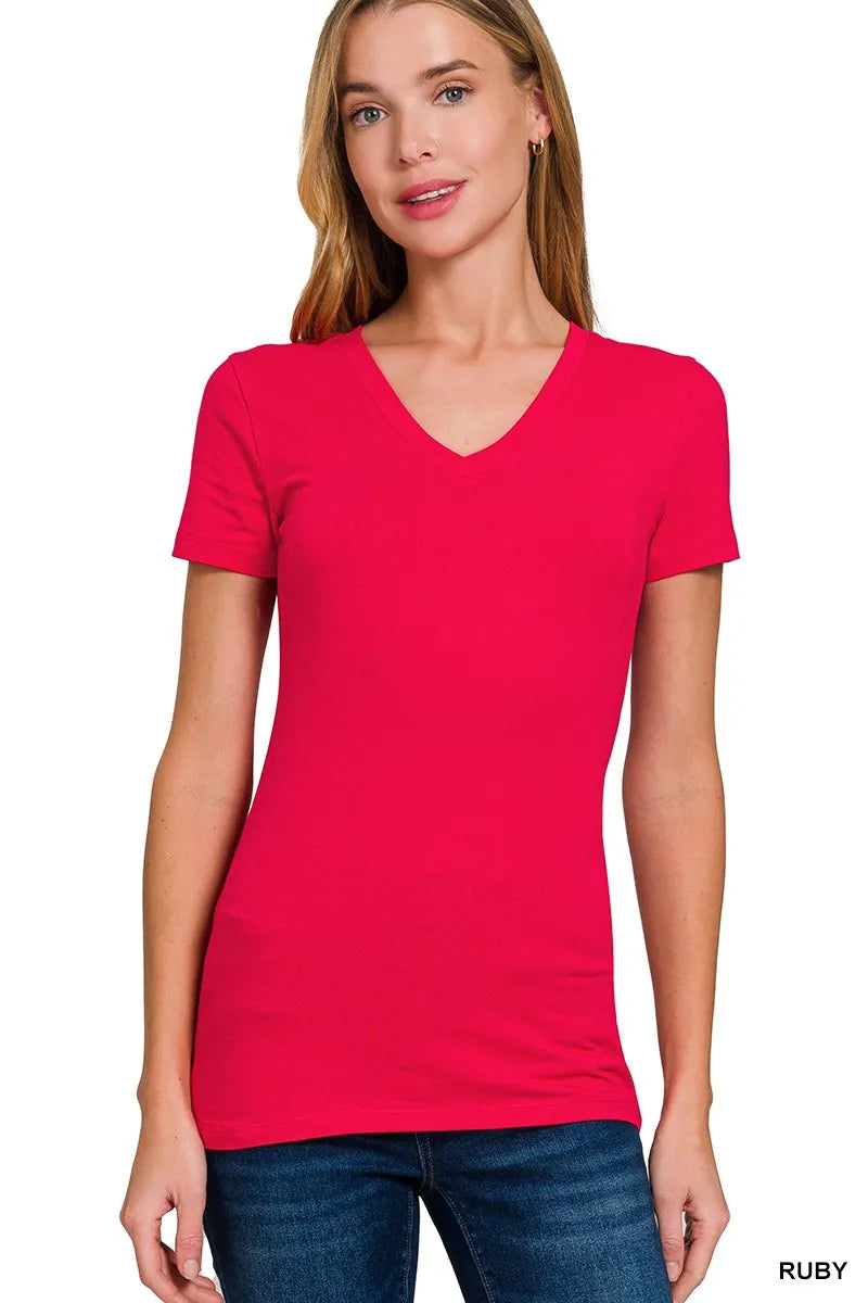 Basic Cotton V-Neck Short Sleeve T-Shirt