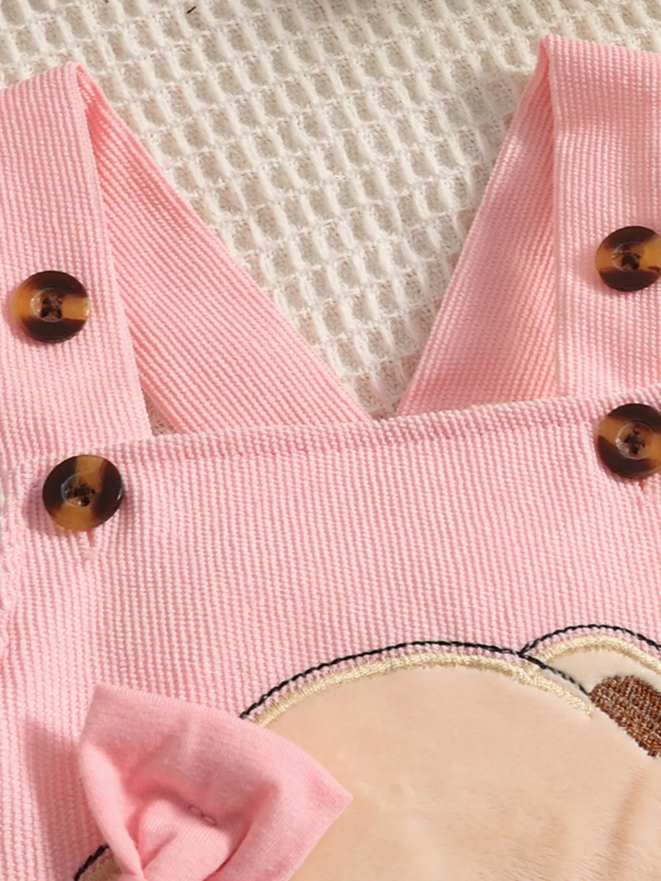 Children's 3-Piece Cute Bear Applique Overalls and Bodysuit Set with Headband
