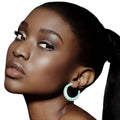 Statement Raffia Wrapped Hoop Earrings in Mixed Blue – Trendy Fashion Jewelry
