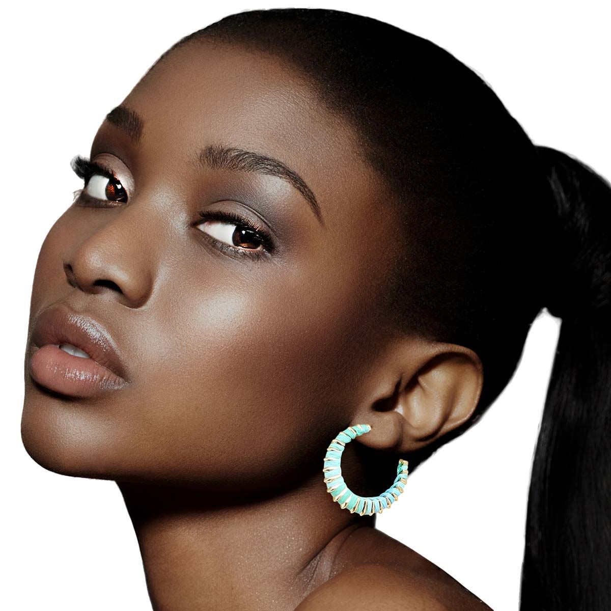 Statement Raffia Wrapped Hoop Earrings in Mixed Blue – Trendy Fashion Jewelry