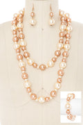 Layered 3PC Long Pearl Wrapped Necklace Set – Stylish Statement Jewelry